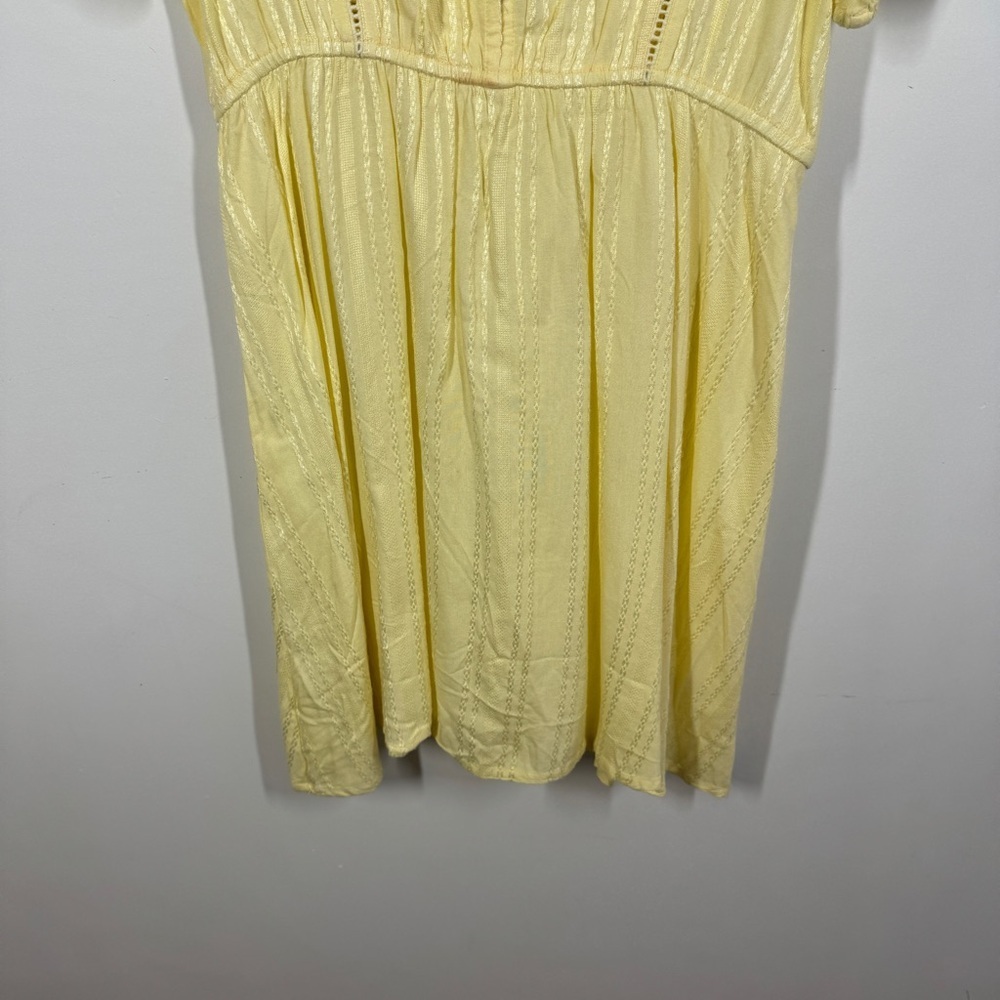 ICHI Yellow Textured Midi Dress Size 36 Button Front Short Sleeve Summer - Picture 4 of 13